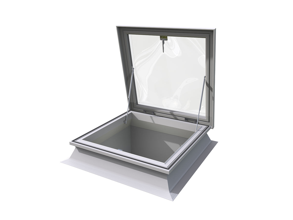 Mardome Trade Access Hatch Rooflight with PVC Kerb shown in an open position