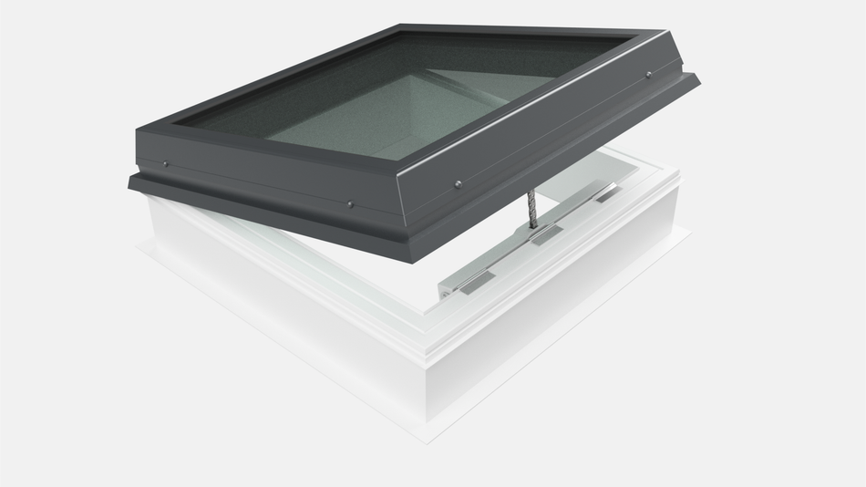 Lunaglaze Grey Electric Hinged Glass Rooflight With Kerb
