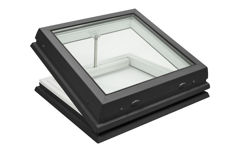 Lunaglaze Grey Electric Hinged Glass Rooflight to Suit a Builders Kerb