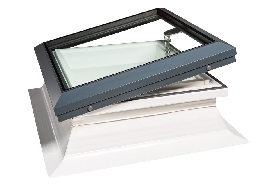 R&S Flat Glass Manual Hinge Rooflight with Winding Rod and PVC Kerb