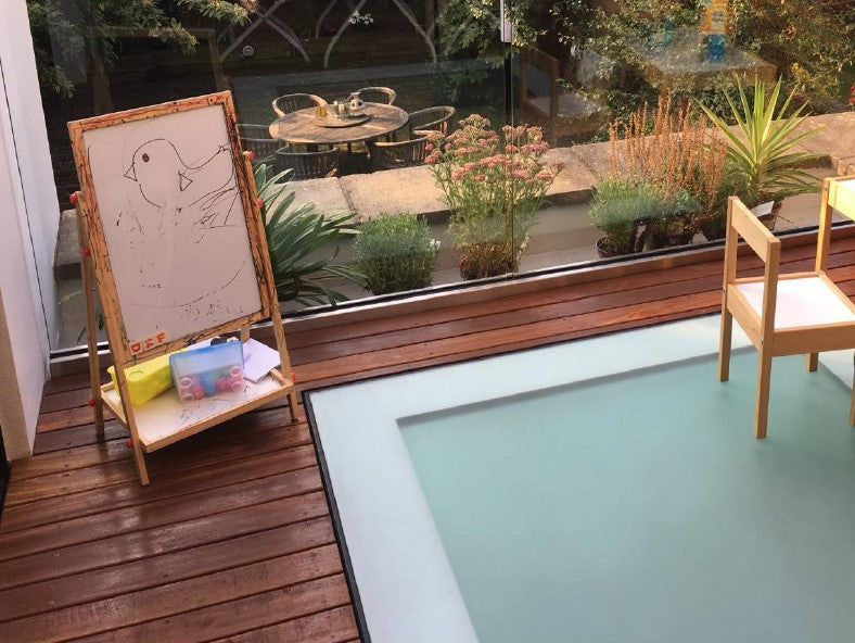 Astroglaze walk on rooflight shown on outside decking area