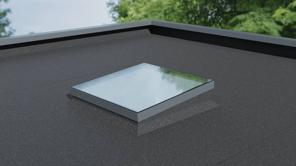 Keylite (formerly Whitesales) em.glaze Resi Flat Glass Rooflight to Suit Builders Kerb shown on a flat roof