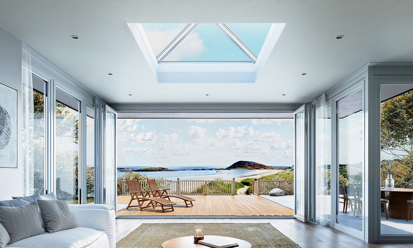Pyramid roof lantern shown on a beach facing home